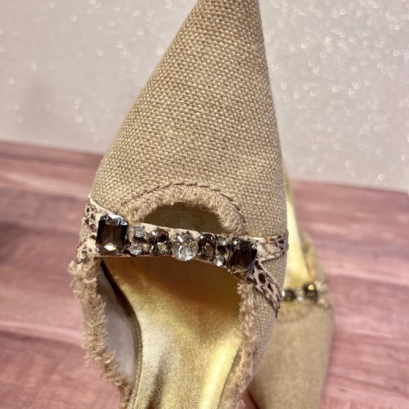 Apepazza Kitten Heel Mules, Linen adorned with snakeskin & crystal details  8.5 - Picture 3 of 12